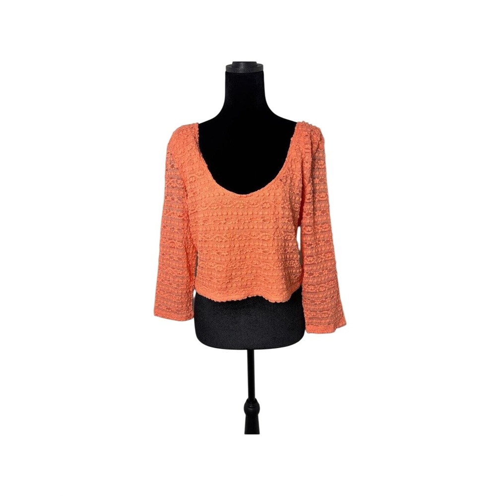 Bethany Mota Aeropostale Coral Orange Lace Open Back Crop Top XL NWT
